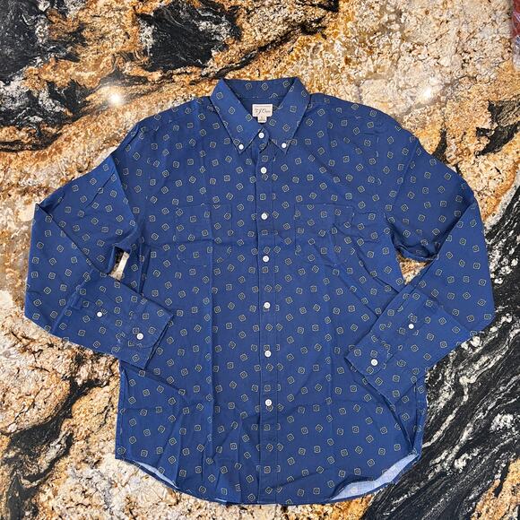 NWT J. Crew Men's Square Flower Red/Rust Blue Cotton-Wool Challis Shirt - Picture 8 of 9